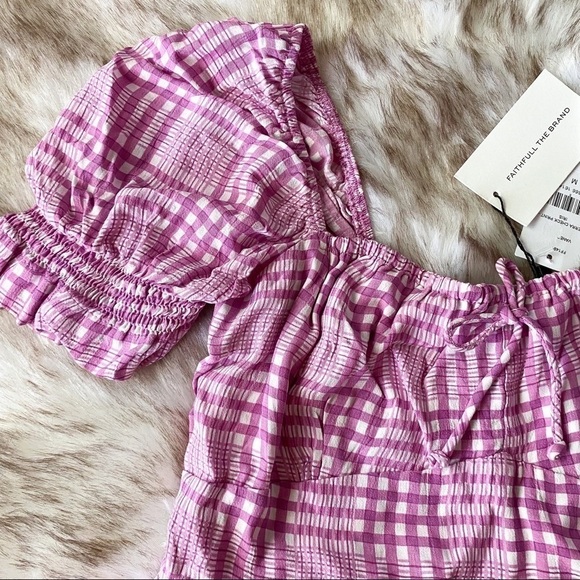 Faithfull Top Vaneda Cropped Plaid Ruffle Shirred Djerra Check Iris 6 M NWT - Picture 5 of 13